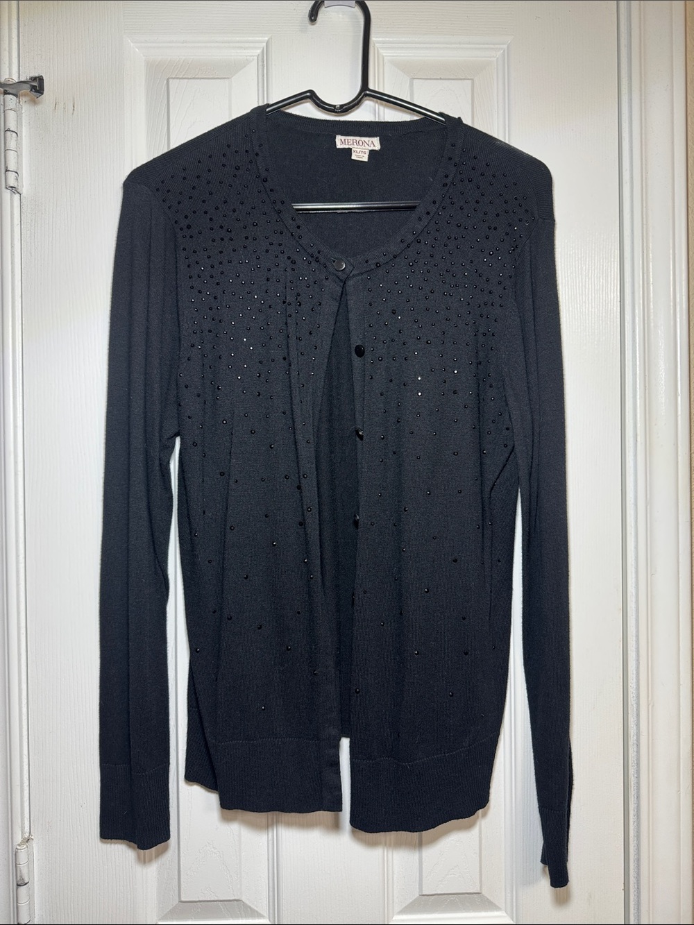 Merona Black Beaded Crewneck Button-Front Cardigan